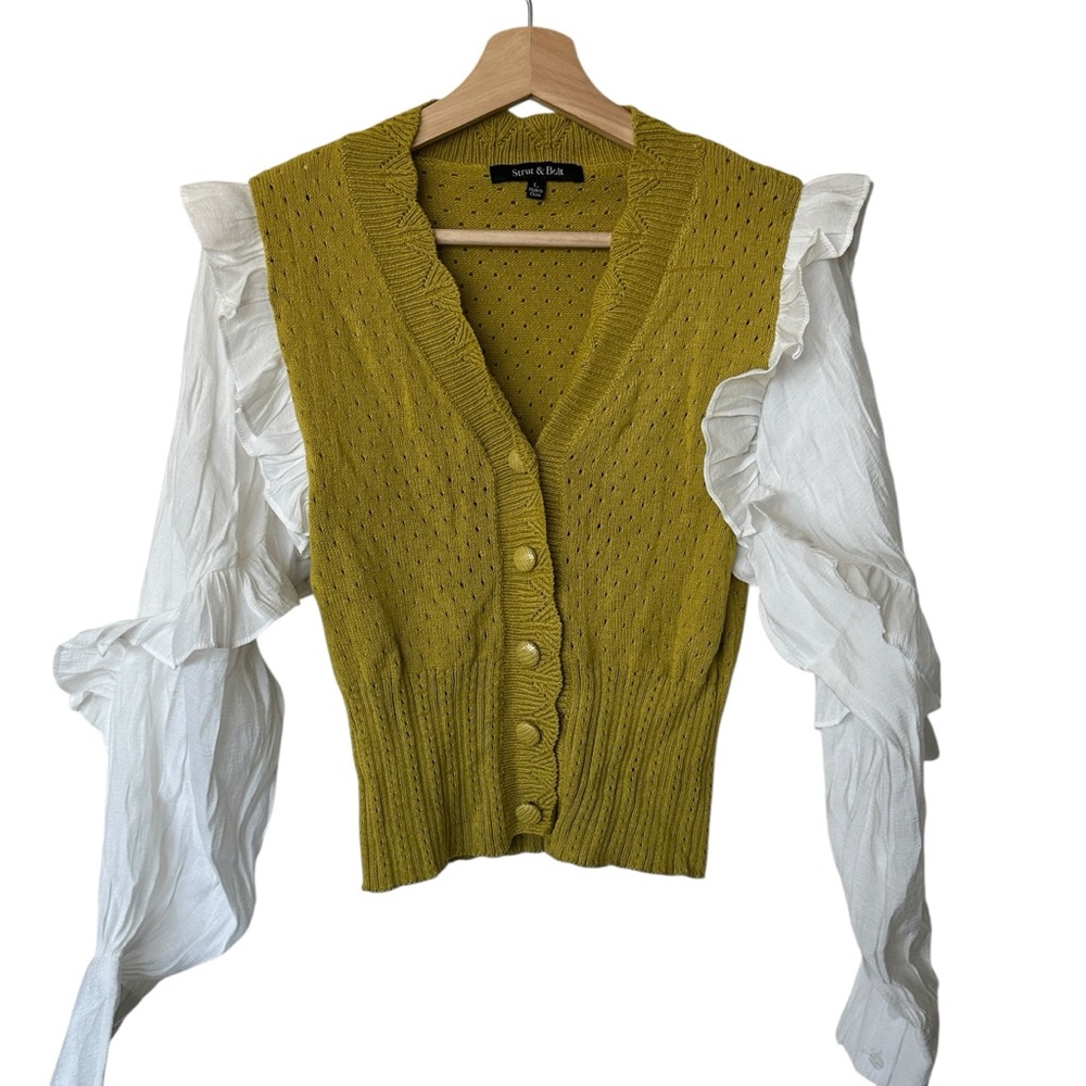 Strut & Bolt Mustard Yellow Knit Vest with White Ruffle Sleeves